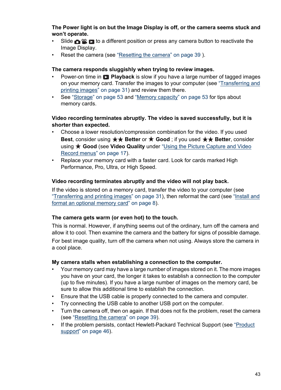 My camera stalls | HP R830/R840 User Manual | Page 45 / 59