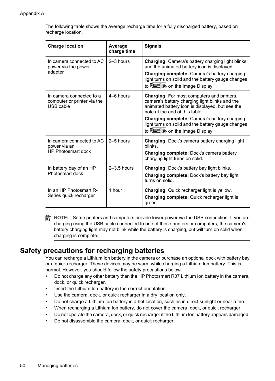 Safety precautions for recharging batteries | HP R830/R840 User Manual | Page 52 / 59