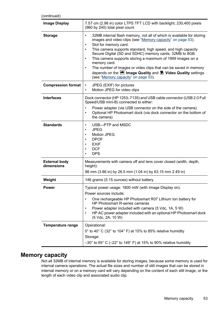 Memory capacity | HP R830/R840 User Manual | Page 55 / 59