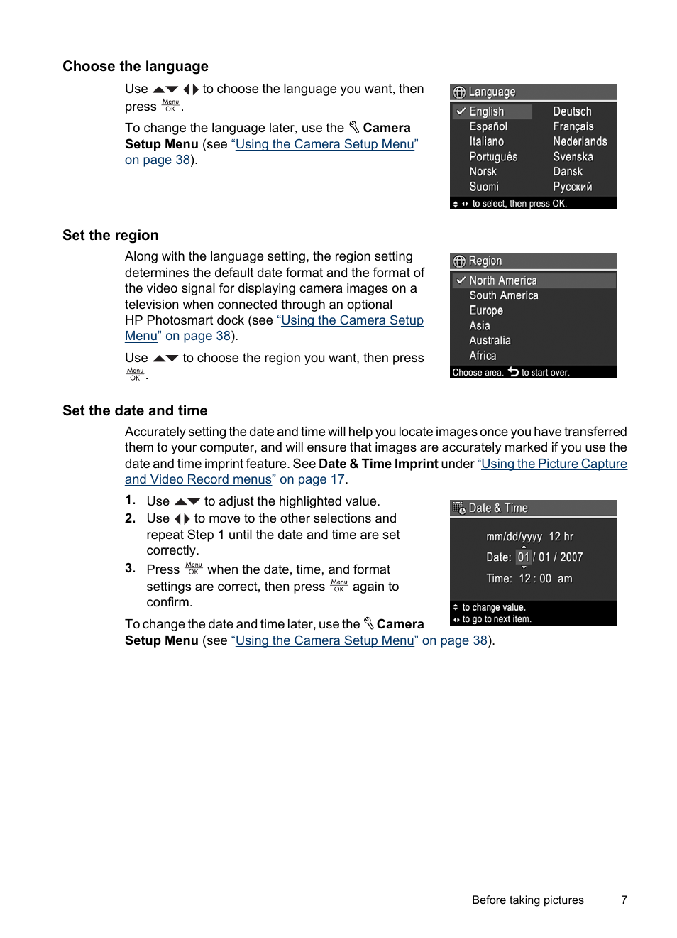 Choose the language, Set the region, Set the date and time | HP R830/R840 User Manual | Page 9 / 59