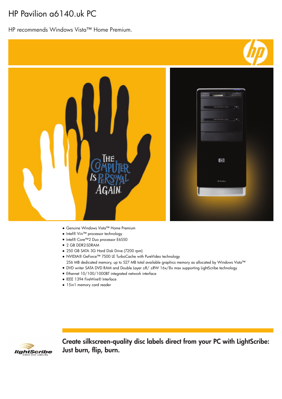 HP Pavilion A6140 User Manual | 2 pages