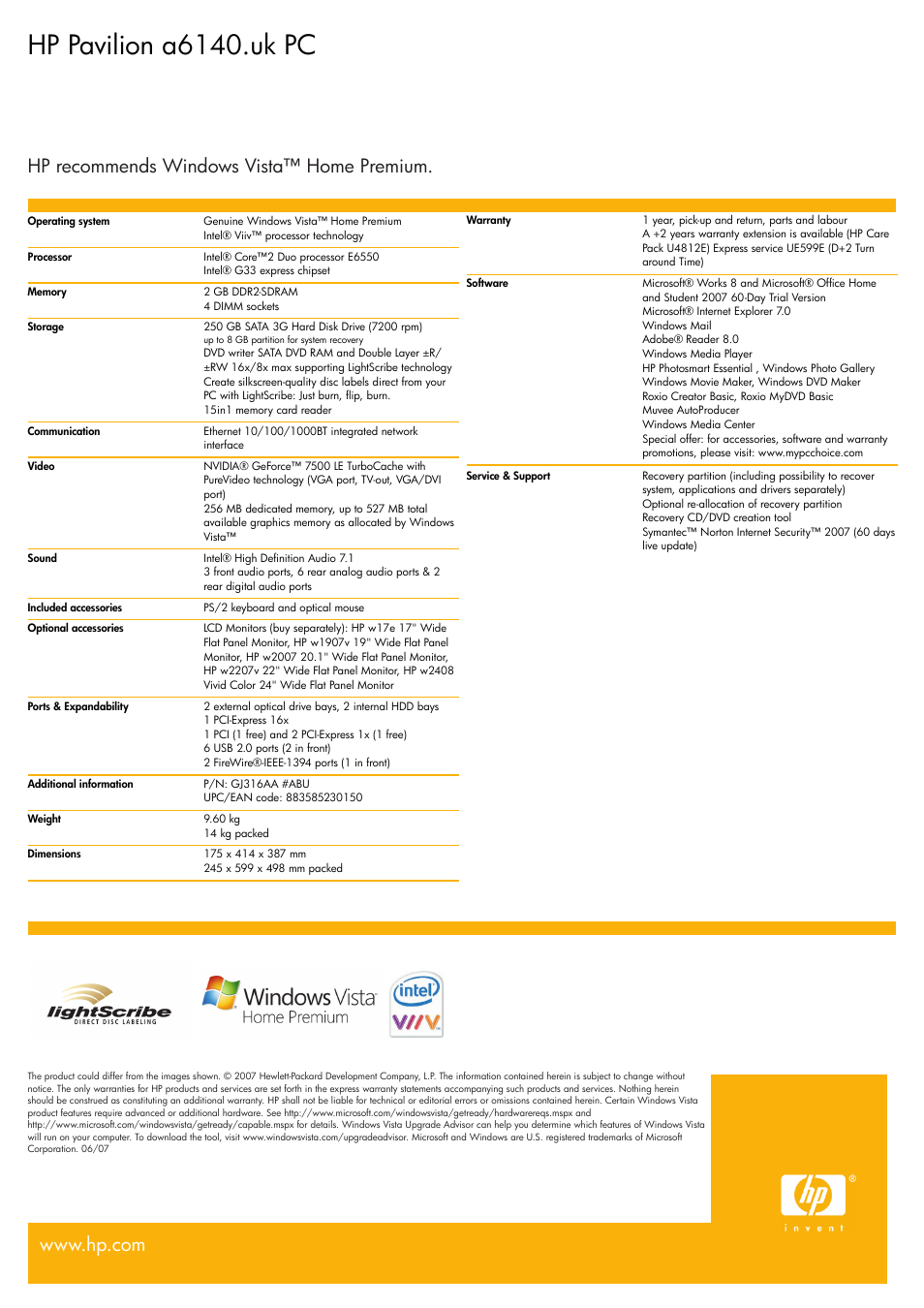 Hp pavilion a6140.uk pc | HP Pavilion A6140 User Manual | Page 2 / 2