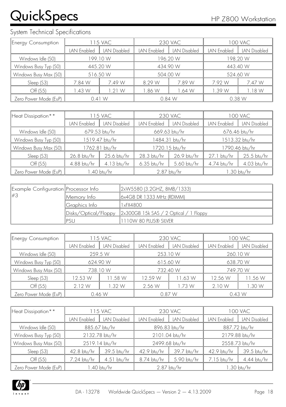 Quickspecs | HP Z800 User Manual | Page 18 / 55