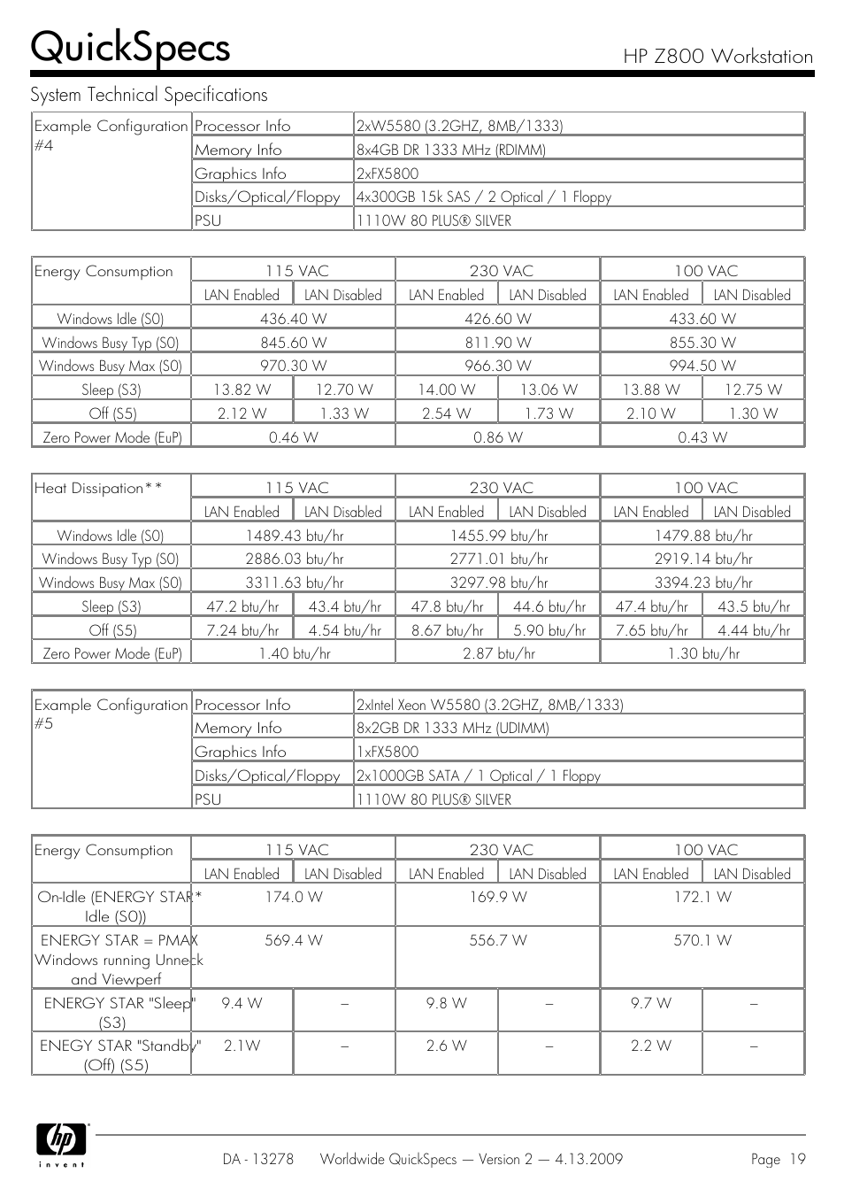 Quickspecs | HP Z800 User Manual | Page 19 / 55