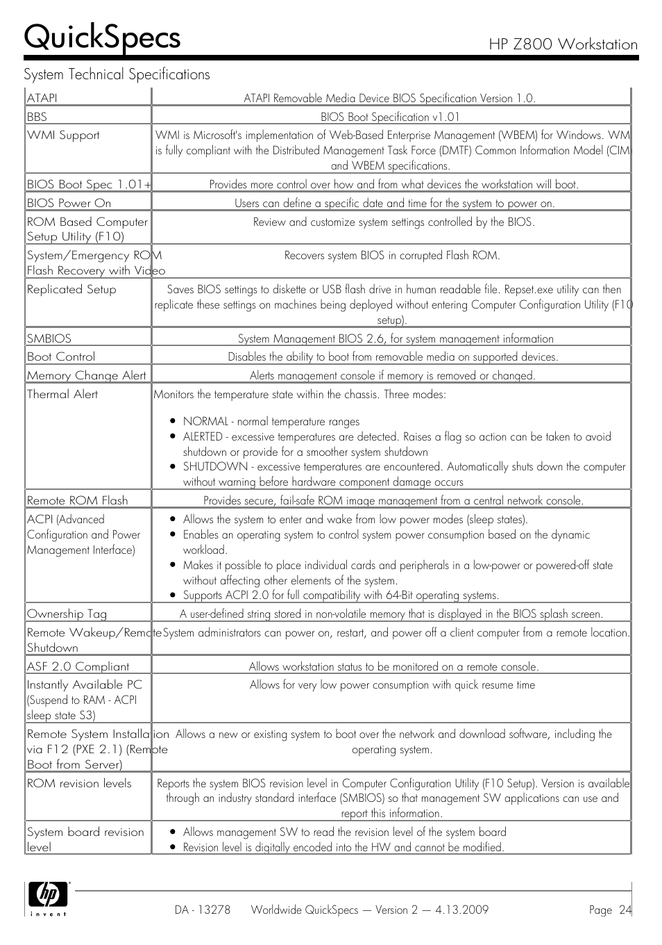 Quickspecs | HP Z800 User Manual | Page 24 / 55