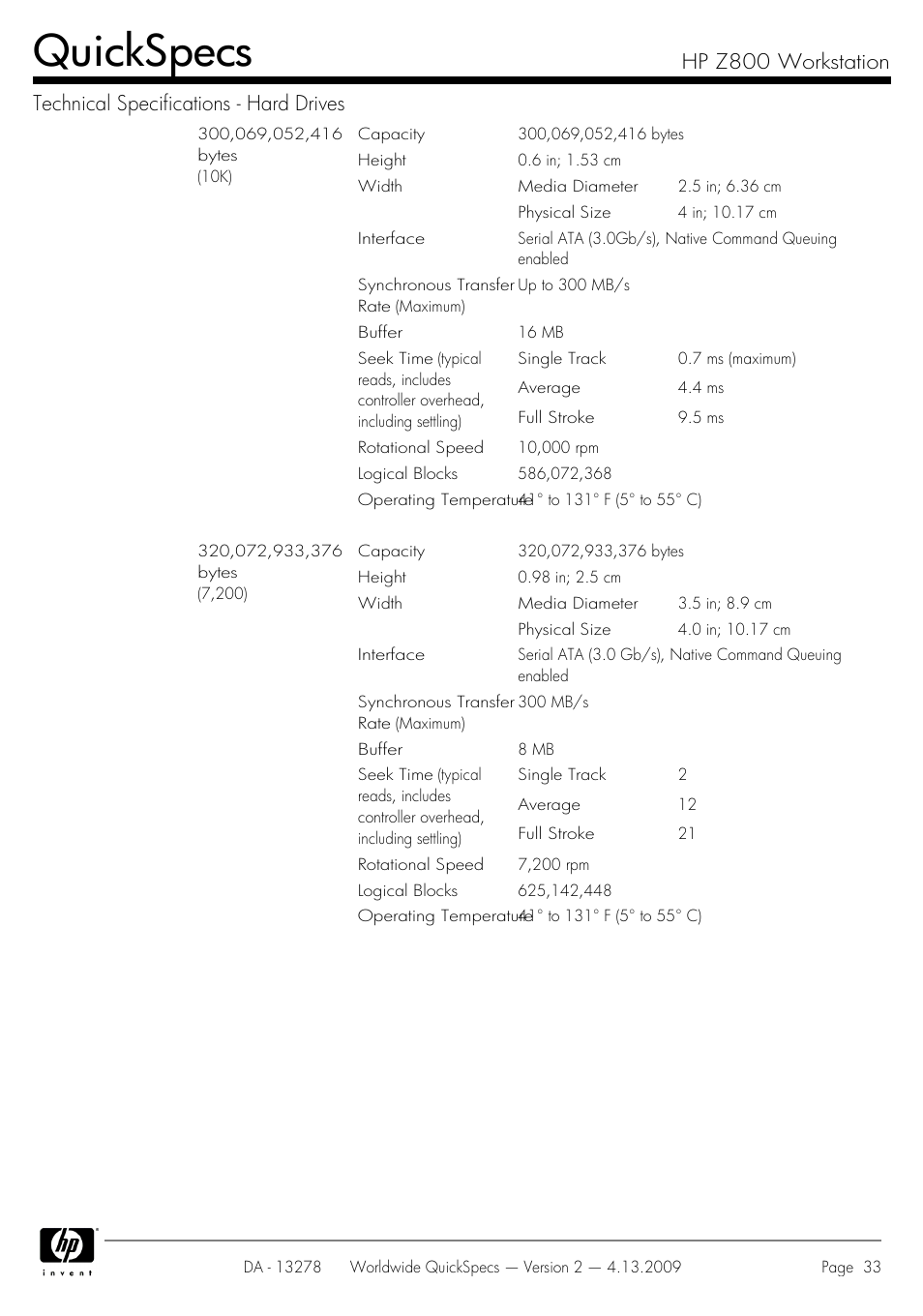 Quickspecs | HP Z800 User Manual | Page 33 / 55