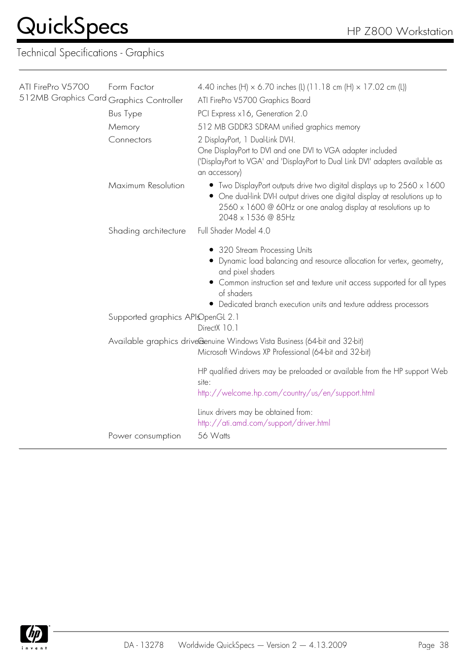 Quickspecs | HP Z800 User Manual | Page 38 / 55