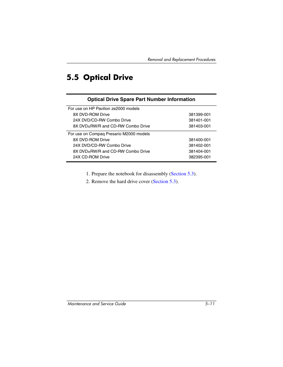 5 optical drive, 5 optical drive –11 | HP ze2000 User Manual | Page 104 / 213