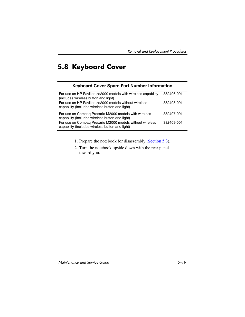 8 keyboard cover, 8 keyboard cover –19 | HP ze2000 User Manual | Page 112 / 213