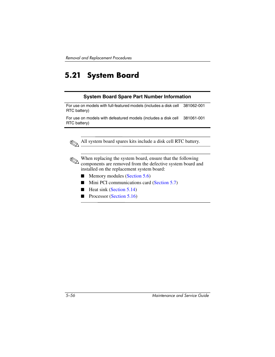 21 system board, 21 system board –56, Section 5.21, “system board | For more information) | HP ze2000 User Manual | Page 149 / 213