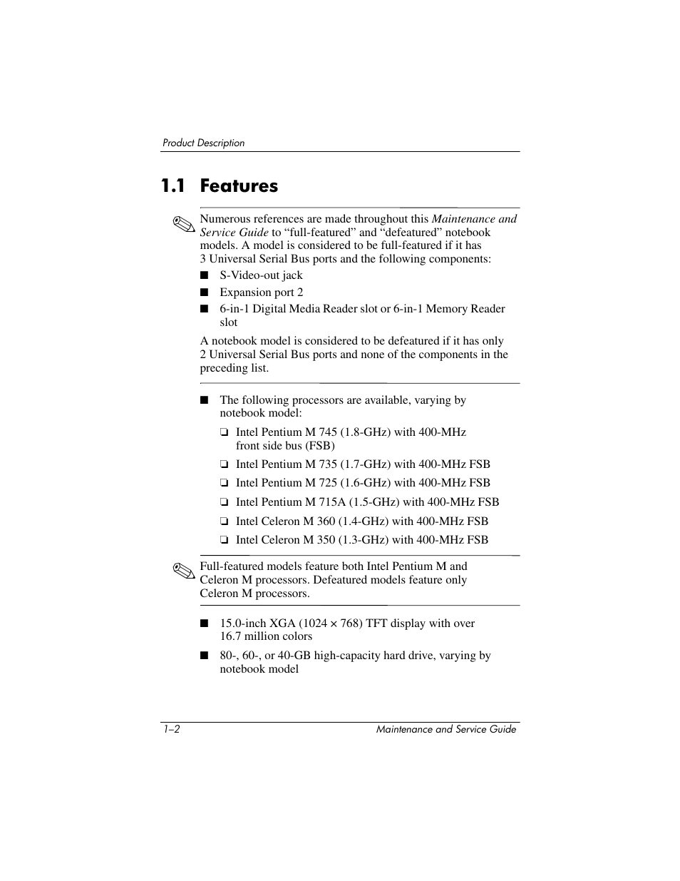 1 features, 1 features –2 | HP ze2000 User Manual | Page 6 / 213