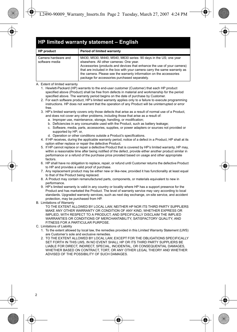 Hp limited warranty statement – english | HP M540 User Manual | Page 4 / 28
