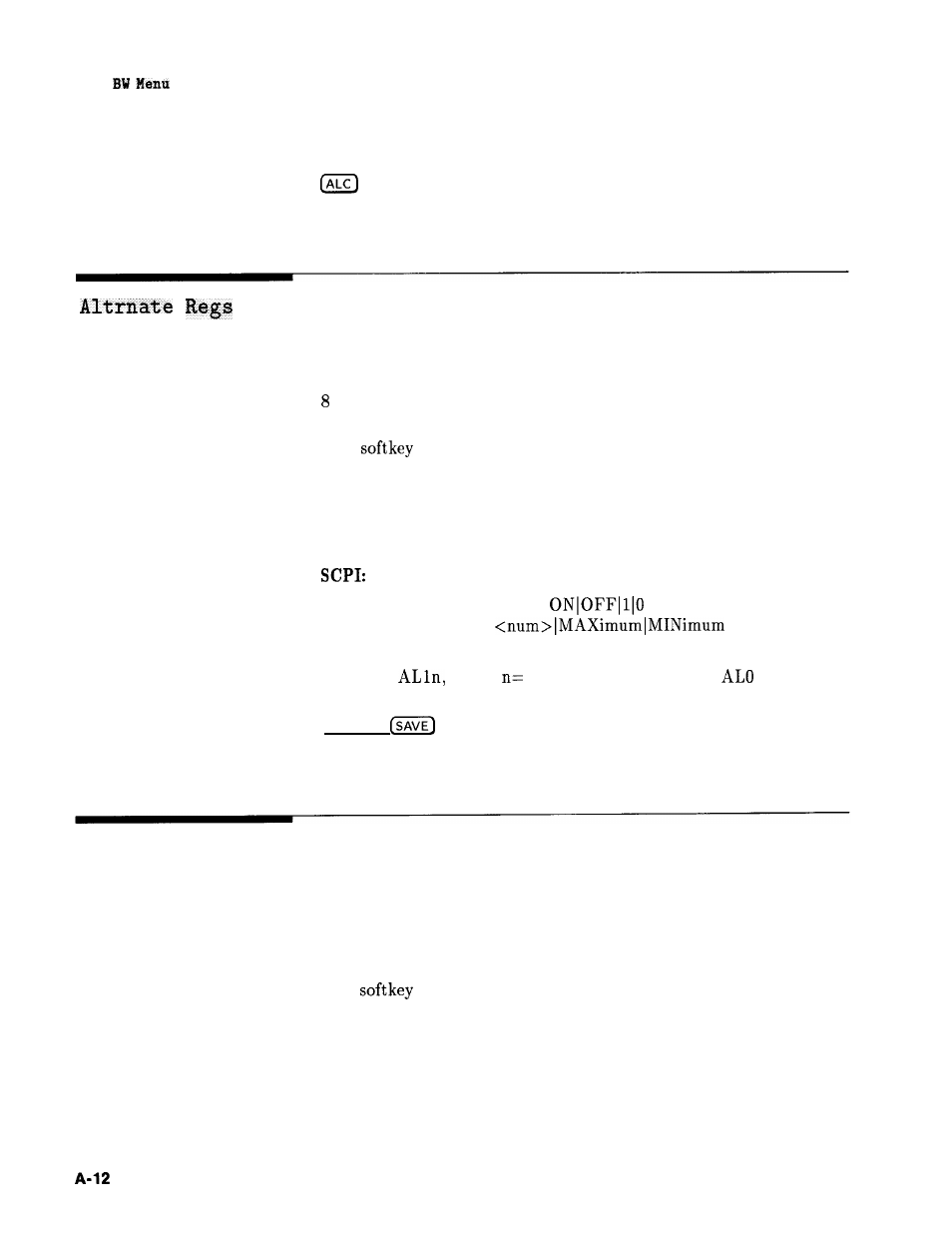 Altrnate regs, Am bw cal always | HP 8360 User Manual | Page 157 / 508