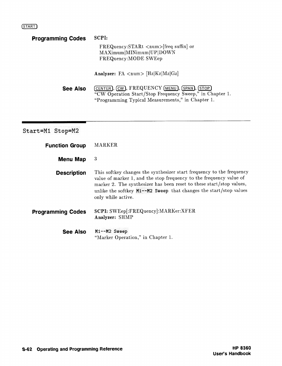 Start=m1 stop=m2 | HP 8360 User Manual | Page 360 / 508
