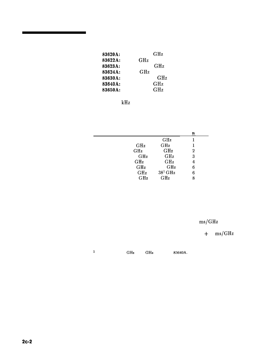 Frequency, Range, Resolution | Frequency bands (for cw signals), Frequency modes, Cw and manual sweep, Frequency modes: cw and manual sweep | HP 8360 User Manual | Page 408 / 508