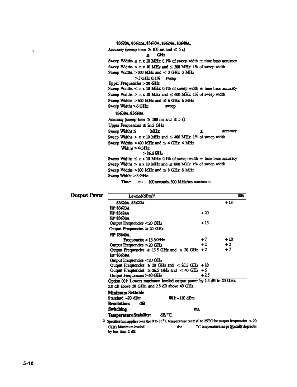 Swept mode, Rf output, Output power | HP 8360 User Manual | Page 469 / 508