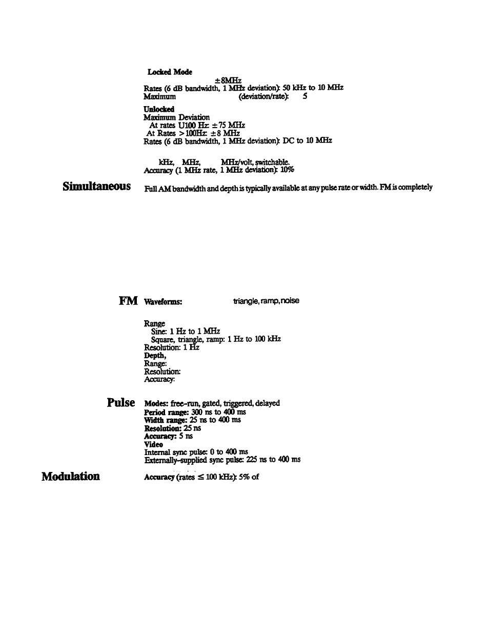 Simultaneous modulations, Internal modulation option 002, Am, fm | Pulse, Modulation meter, Modulations, Meter, Mode | HP 8360 User Manual | Page 477 / 508