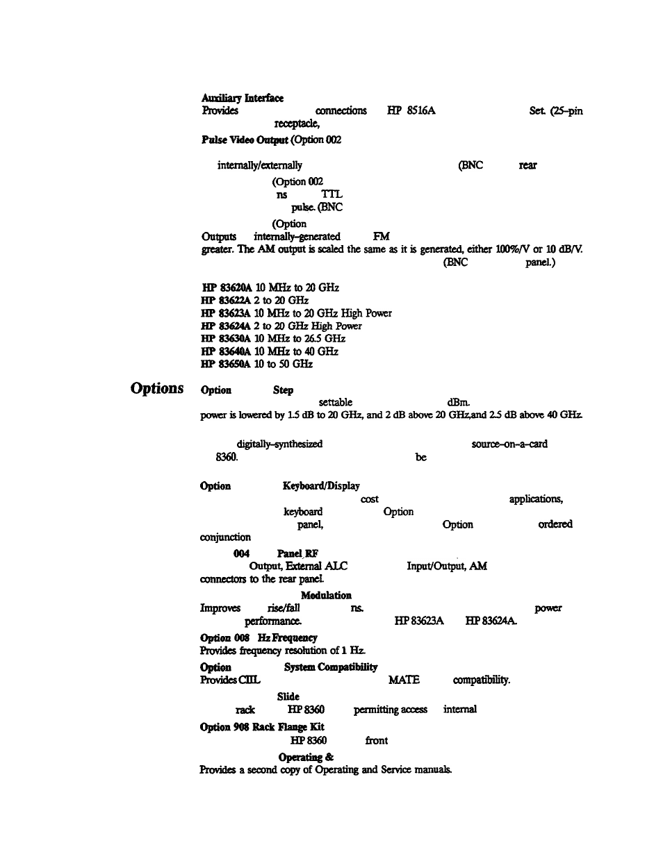 Models, Options | HP 8360 User Manual | Page 480 / 508