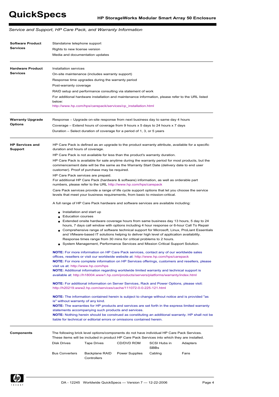 Quickspecs | HP MSA50 User Manual | Page 4 / 8