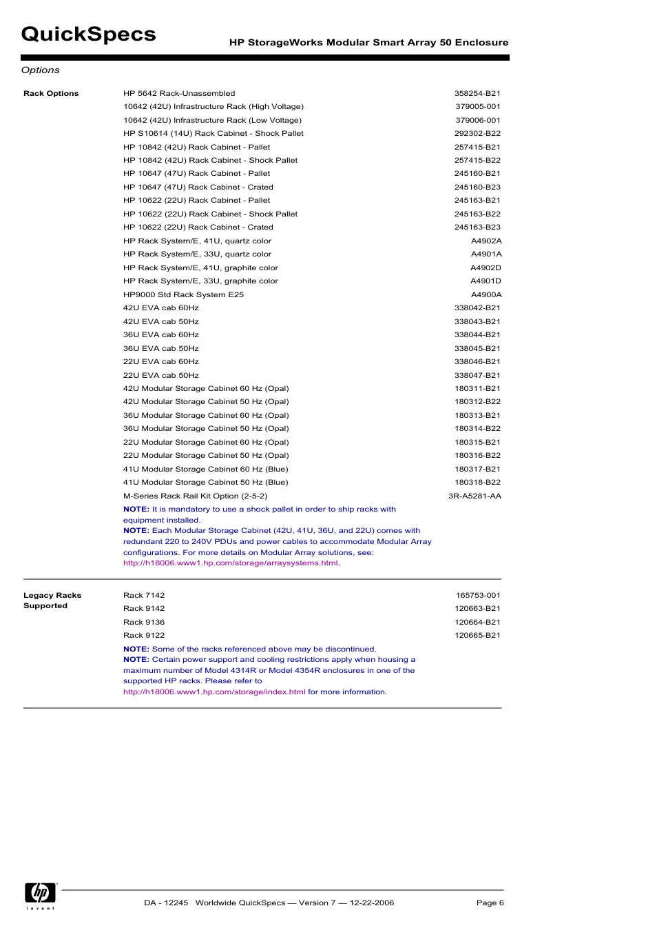 Quickspecs | HP MSA50 User Manual | Page 6 / 8