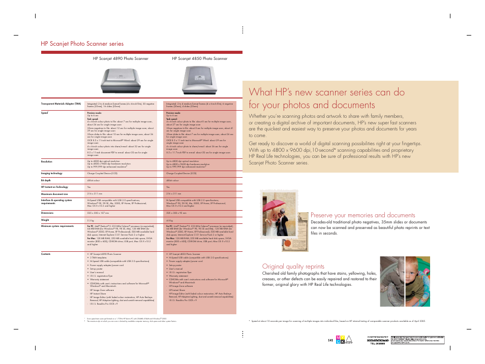 Original quality reprints, Hp scanjet photo scanner series, Pg9 pg2 | HP Scanjet L1970A User Manual | Page 3 / 6