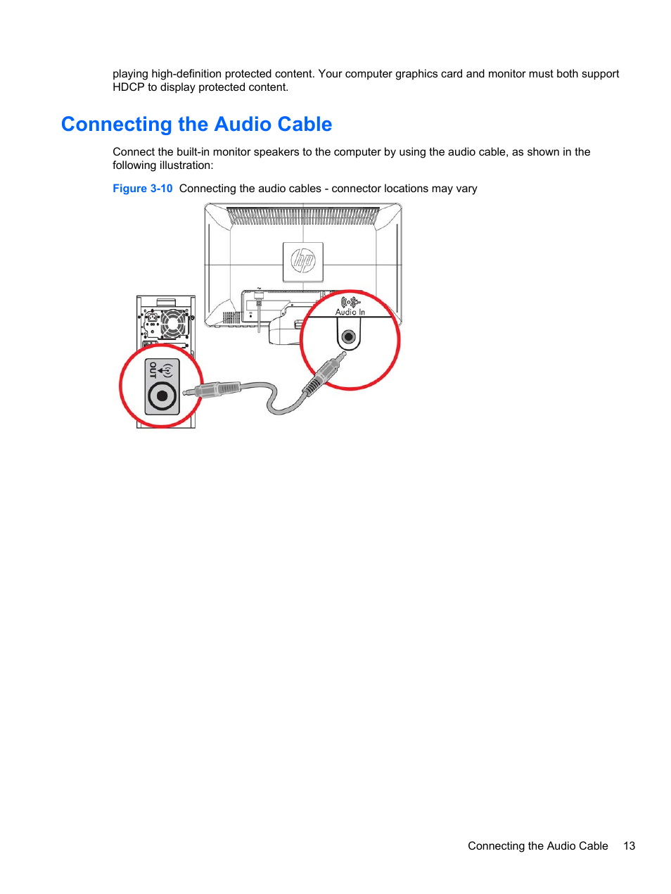Connecting the audio cable | HP 2010 User Manual | Page 19 / 49