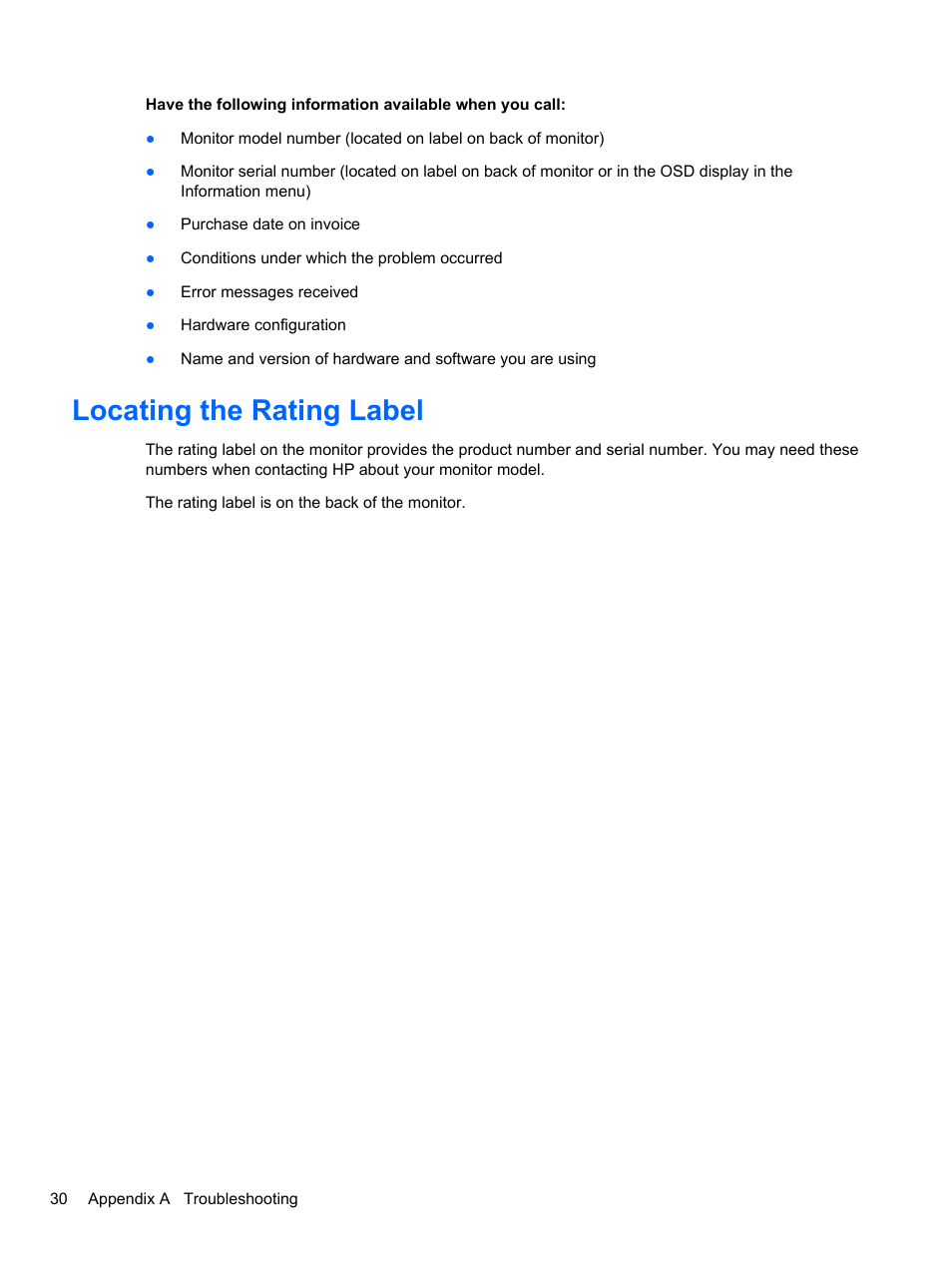 Locating the rating label | HP 2010 User Manual | Page 36 / 49