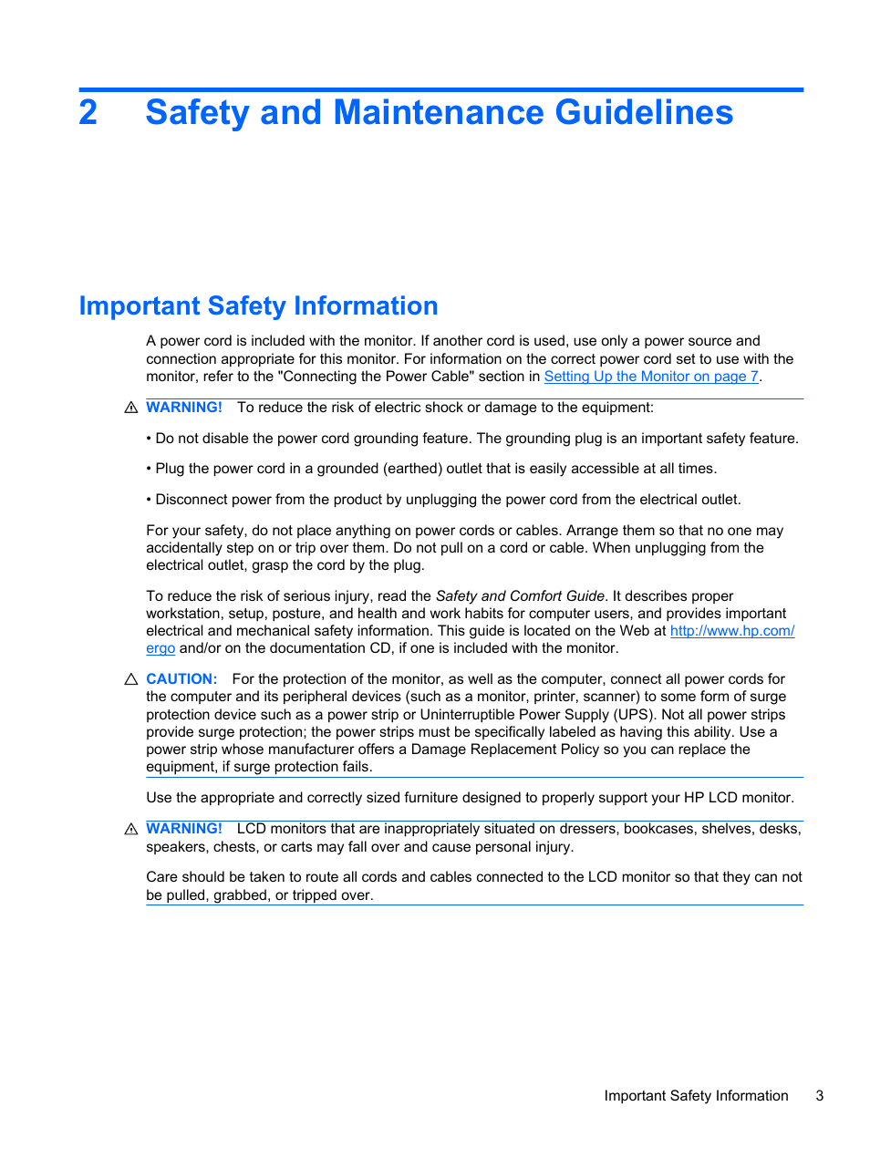 Safety and maintenance guidelines, Important safety information, 2 safety and maintenance guidelines | 2safety and maintenance guidelines | HP 2010 User Manual | Page 9 / 49