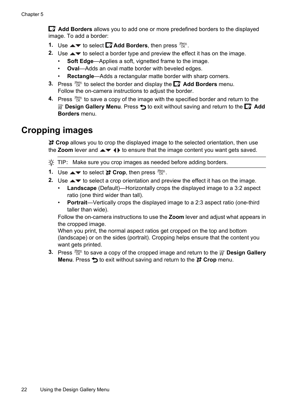 Cropping images | HP Photosmart Mz60 Series User Manual | Page 24 / 48