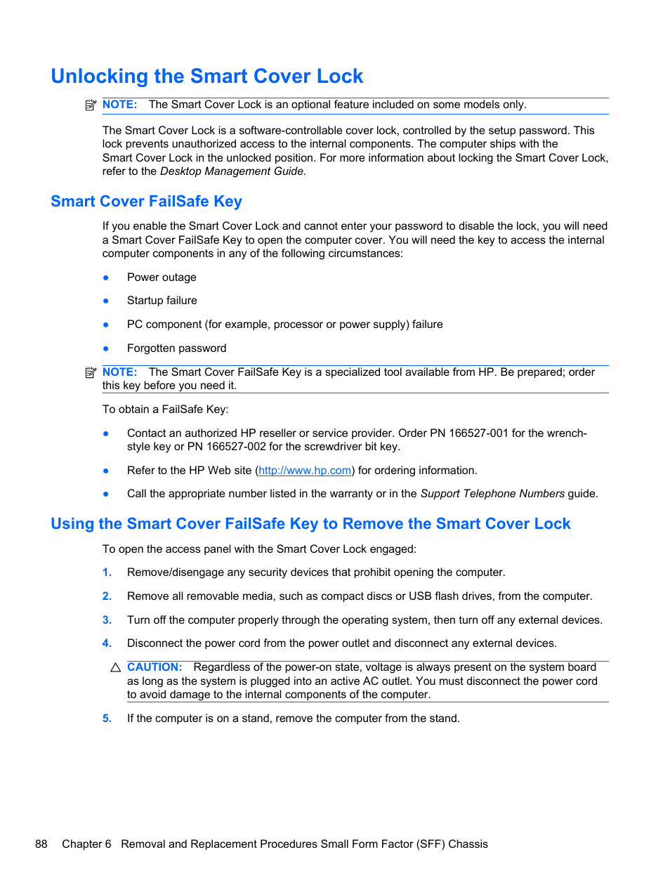 Unlocking the smart cover lock, Smart cover failsafe key | HP 8080 ELITE BUSINESS User Manual | Page 100 / 284