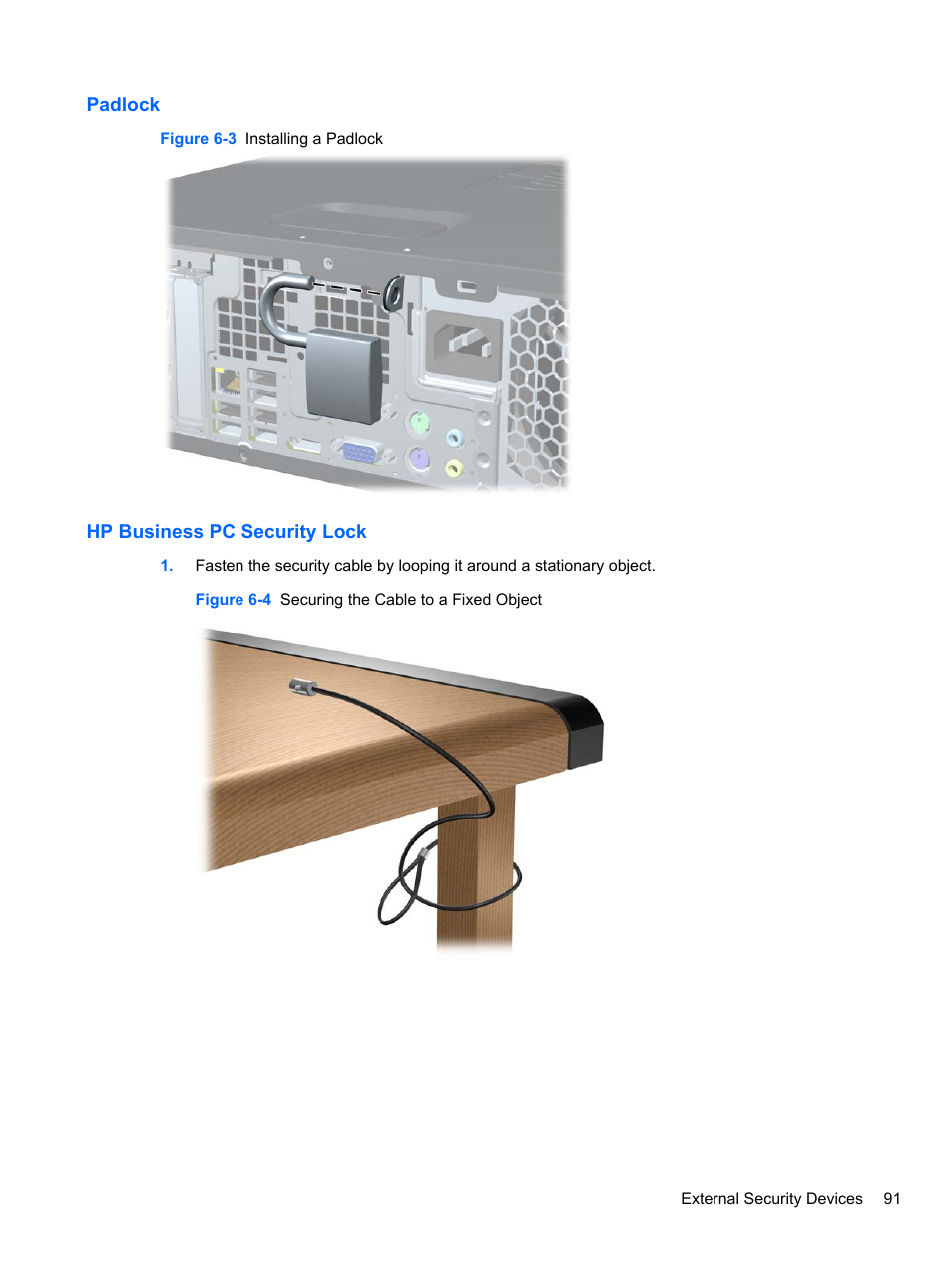 Padlock, Hp business pc security lock, Padlock hp business pc security lock | HP 8080 ELITE BUSINESS User Manual | Page 103 / 284