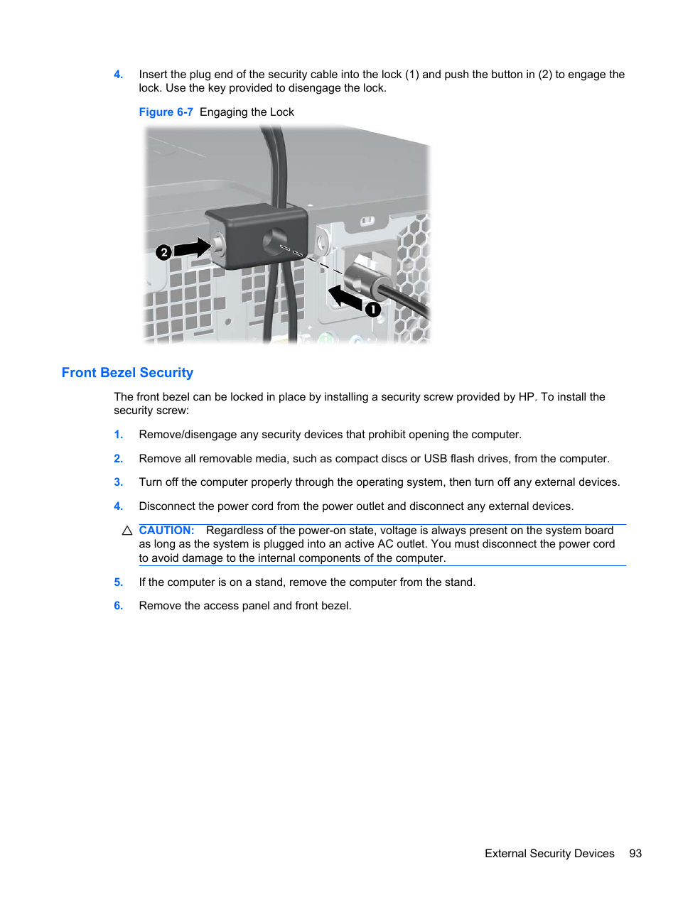 Front bezel security | HP 8080 ELITE BUSINESS User Manual | Page 105 / 284