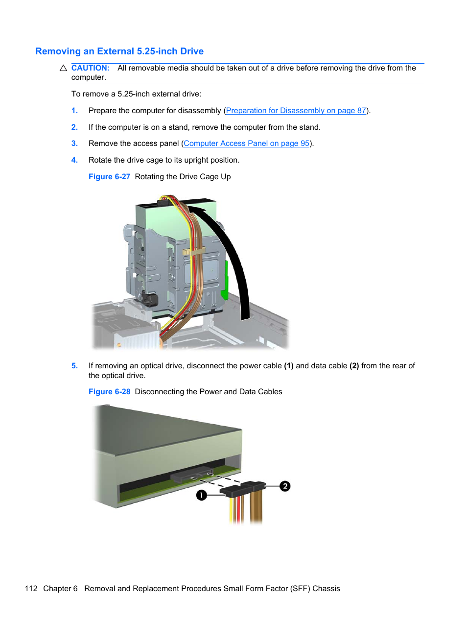 Removing an external 5.25-inch drive | HP 8080 ELITE BUSINESS User Manual | Page 124 / 284