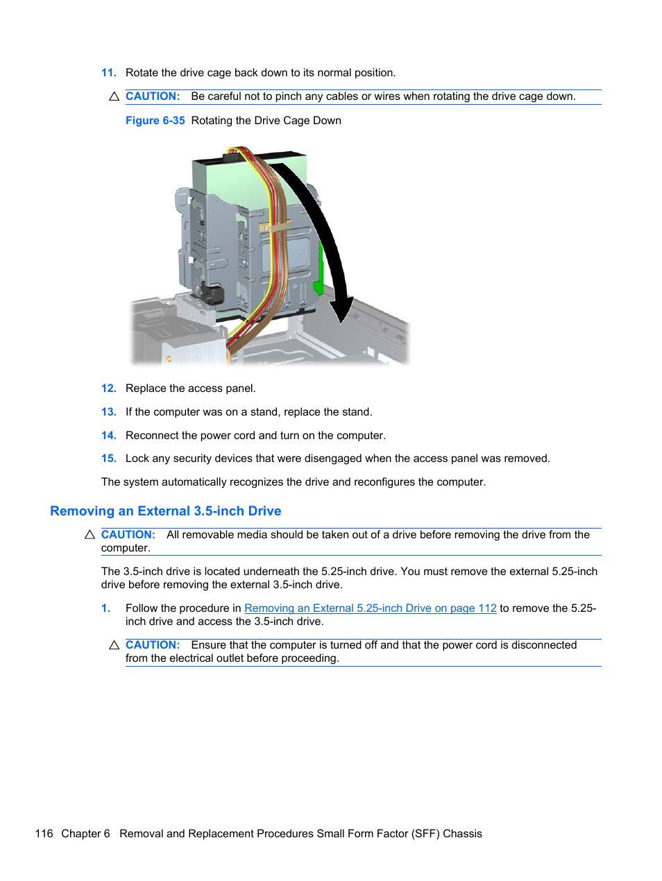 Removing an external 3.5-inch drive | HP 8080 ELITE BUSINESS User Manual | Page 128 / 284