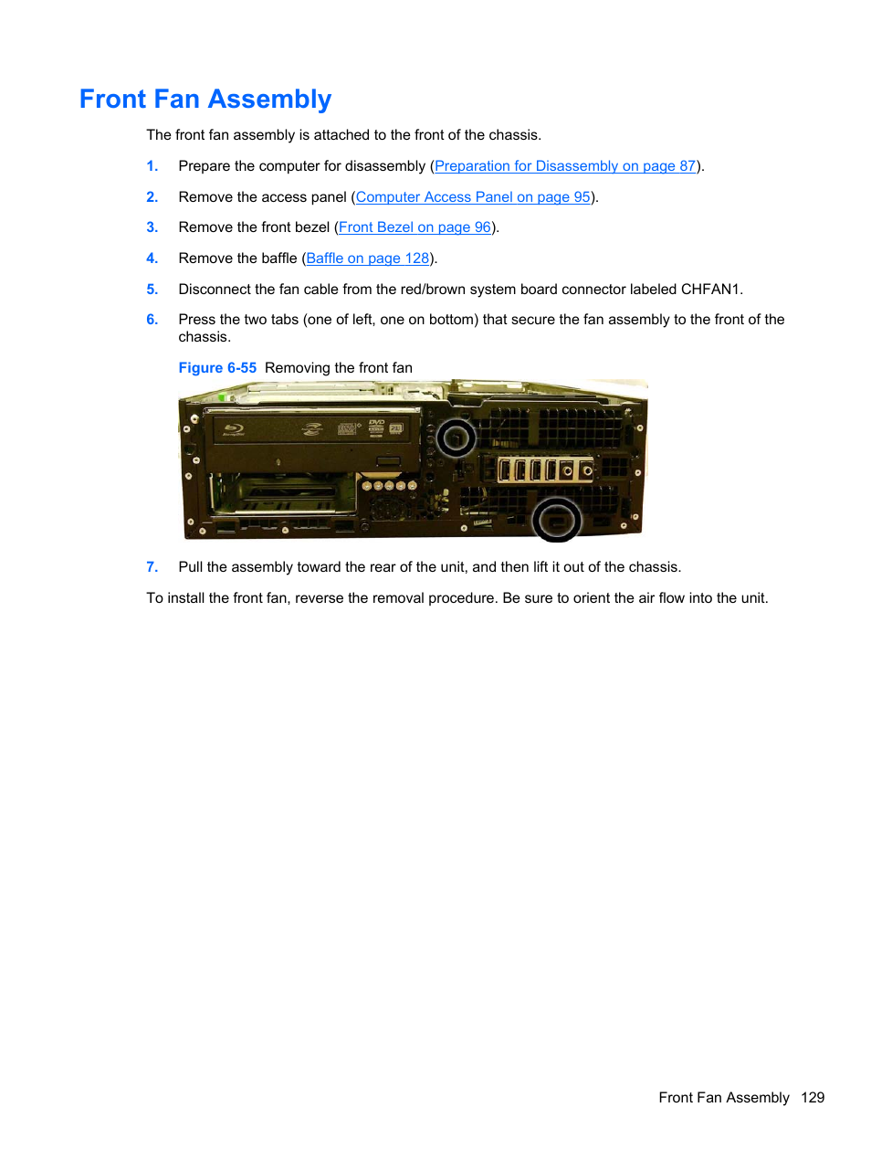 Front fan assembly | HP 8080 ELITE BUSINESS User Manual | Page 141 / 284
