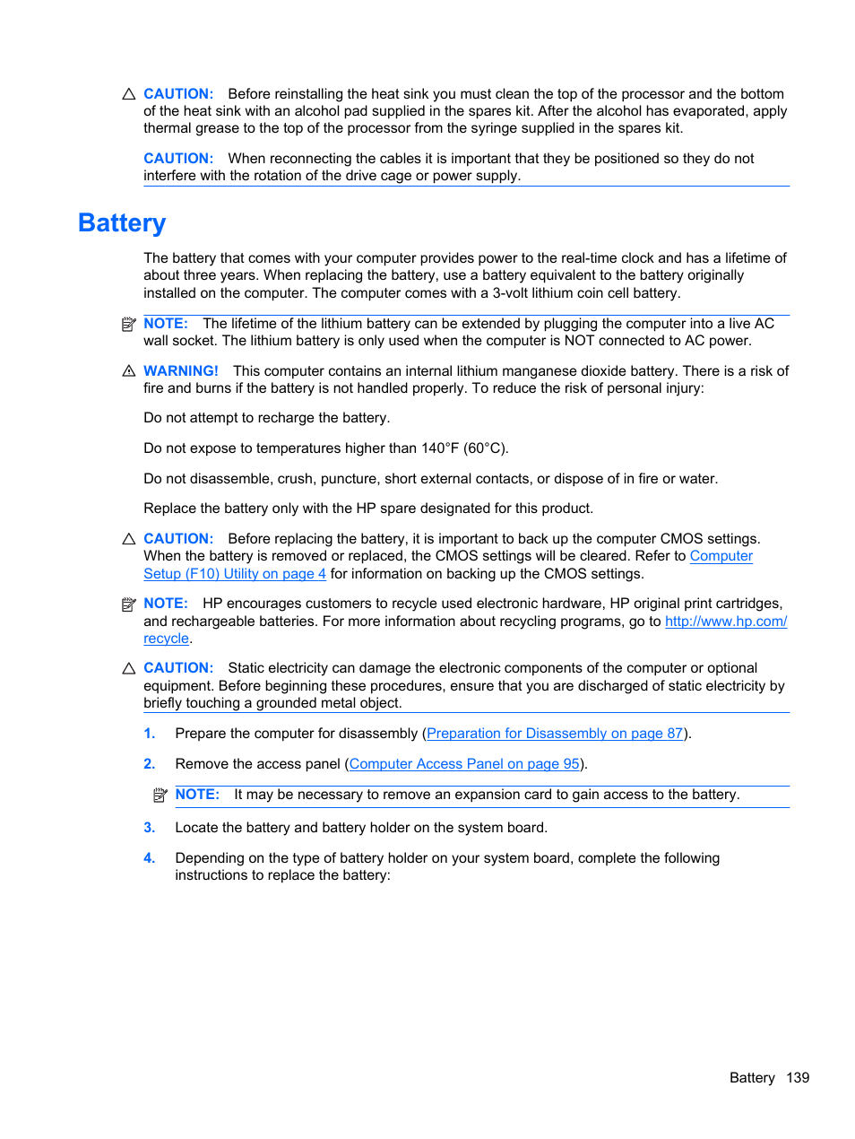 Battery | HP 8080 ELITE BUSINESS User Manual | Page 151 / 284