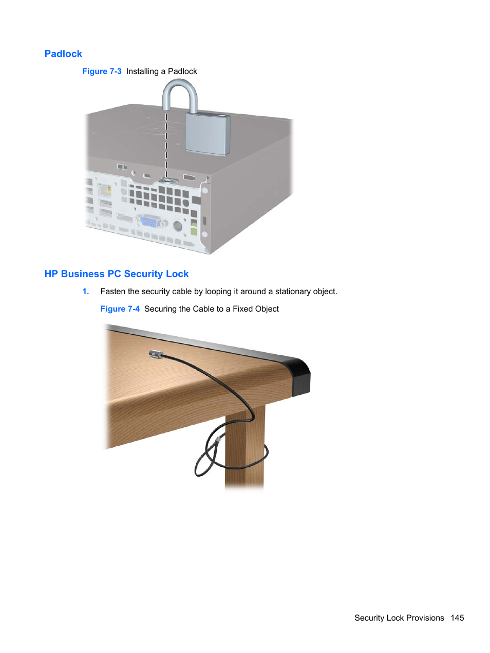 Padlock, Hp business pc security lock, Padlock hp business pc security lock | HP 8080 ELITE BUSINESS User Manual | Page 157 / 284