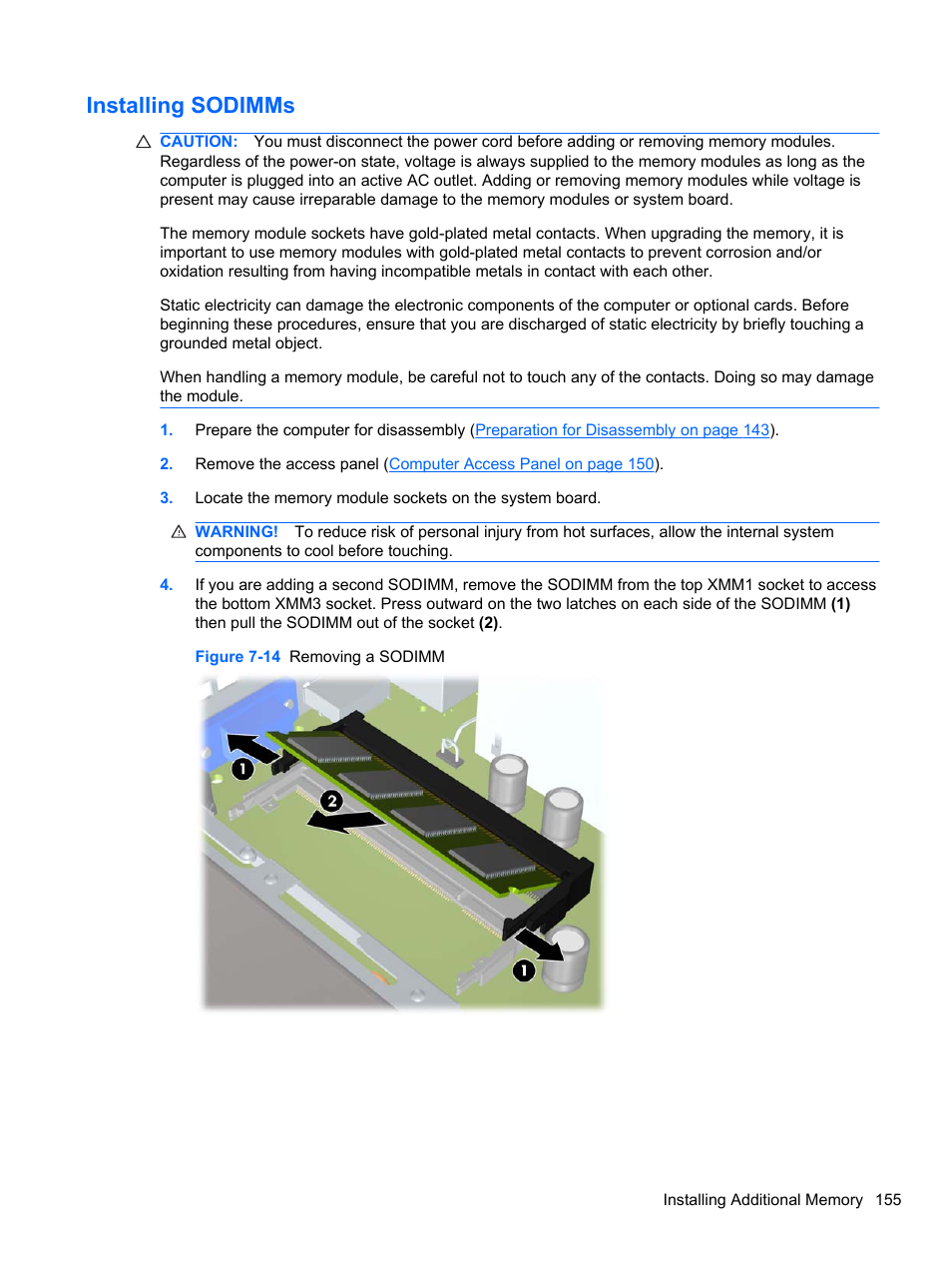 Installing sodimms | HP 8080 ELITE BUSINESS User Manual | Page 167 / 284