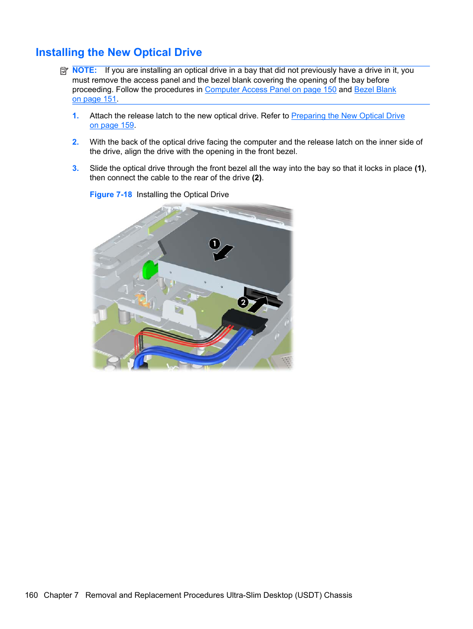 Installing the new optical drive | HP 8080 ELITE BUSINESS User Manual | Page 172 / 284