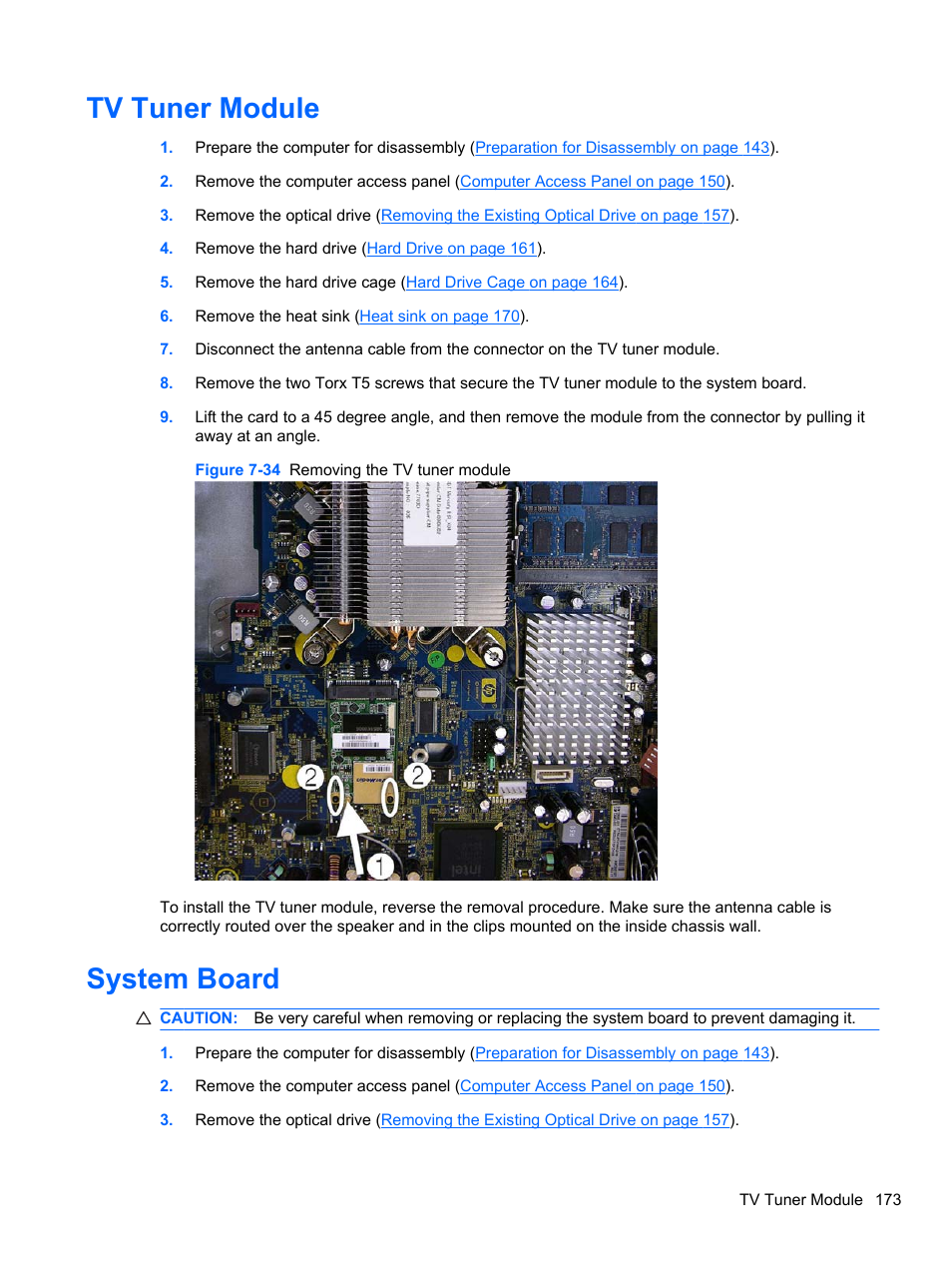 Tv tuner module, System board, Tv tuner module system board | HP 8080 ELITE BUSINESS User Manual | Page 185 / 284