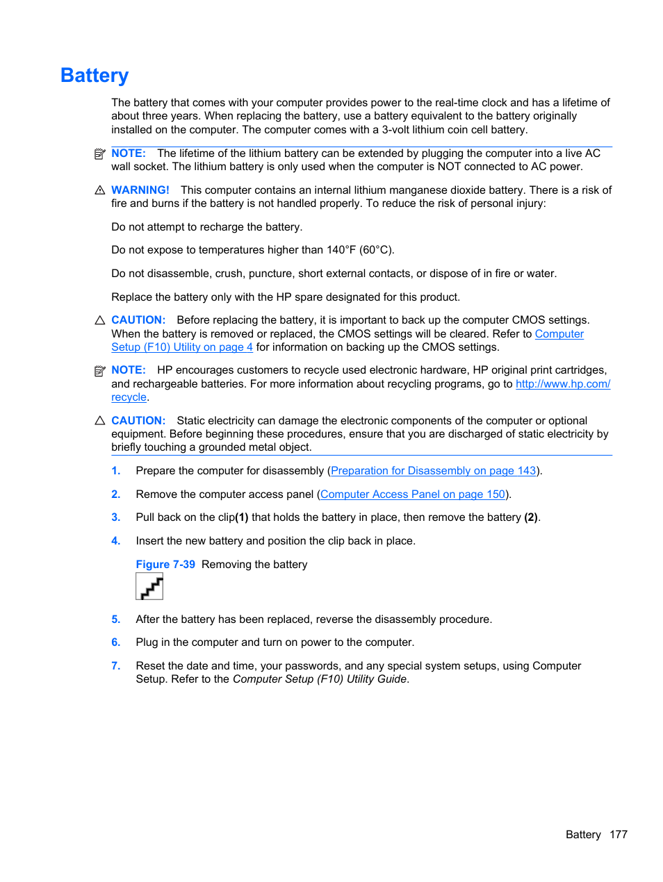 Battery | HP 8080 ELITE BUSINESS User Manual | Page 189 / 284