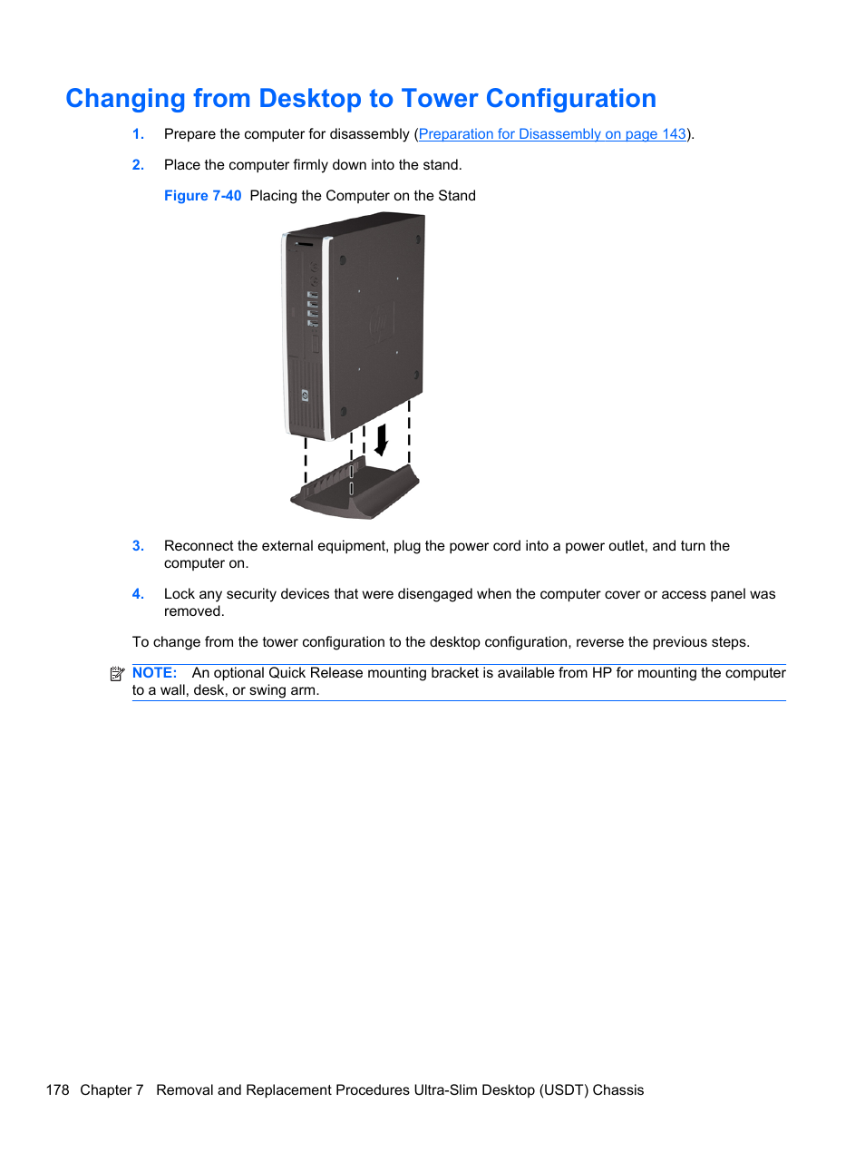 Changing from desktop to tower configuration | HP 8080 ELITE BUSINESS User Manual | Page 190 / 284