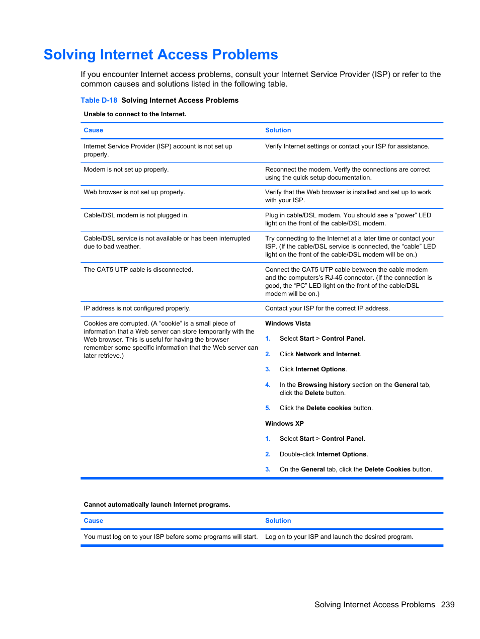 Solving internet access problems | HP 8080 ELITE BUSINESS User Manual | Page 251 / 284