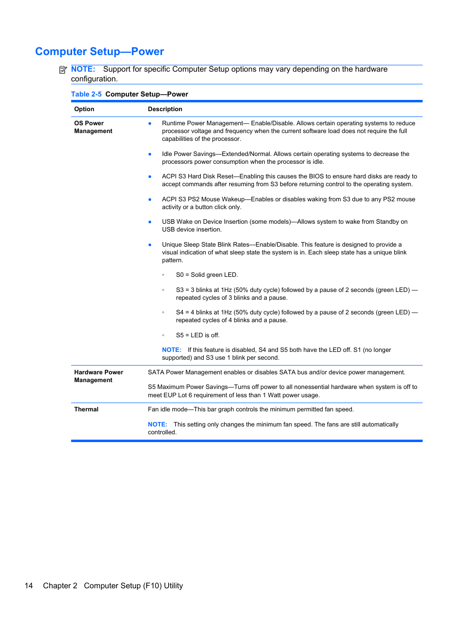 Computer setup—power | HP 8080 ELITE BUSINESS User Manual | Page 26 / 284