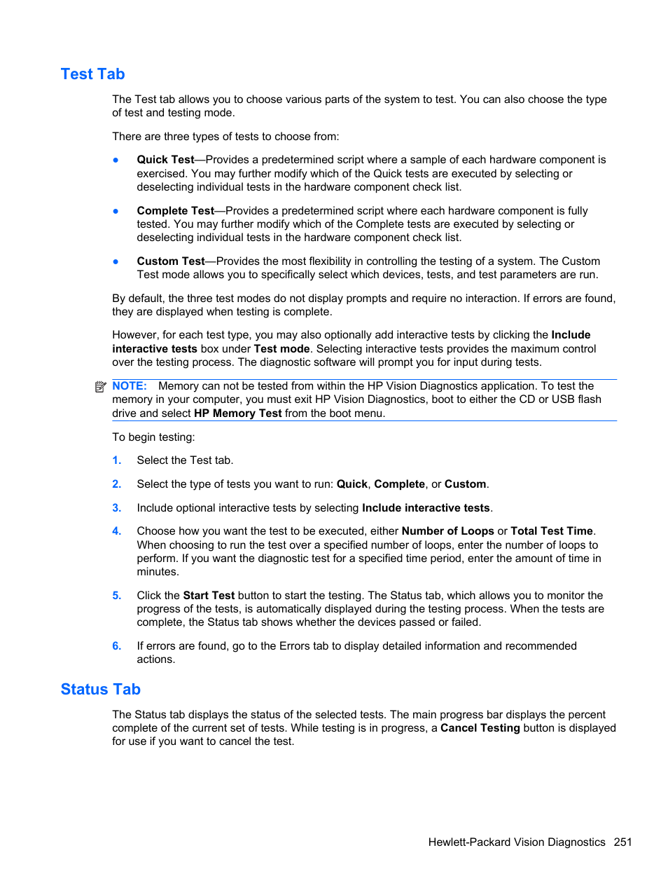 Test tab, Status tab, Test tab status tab | HP 8080 ELITE BUSINESS User Manual | Page 263 / 284