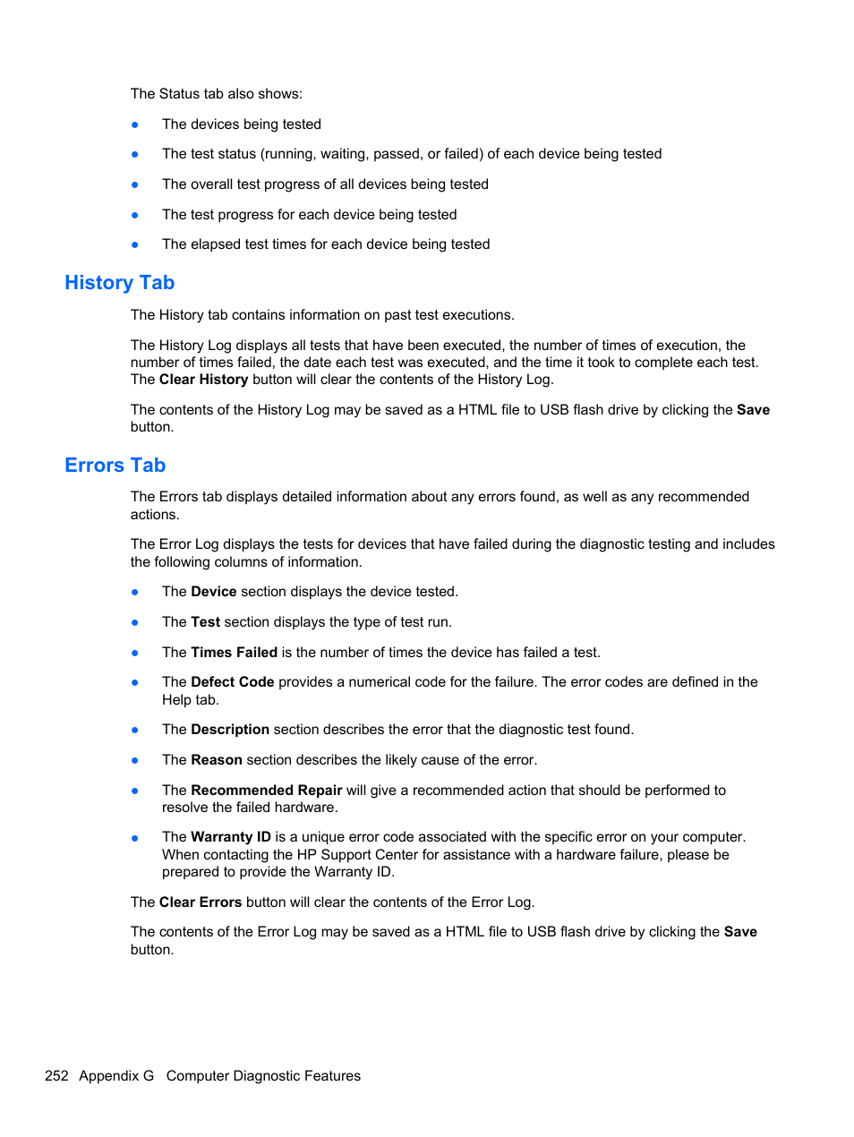 History tab, Errors tab, History tab errors tab | HP 8080 ELITE BUSINESS User Manual | Page 264 / 284