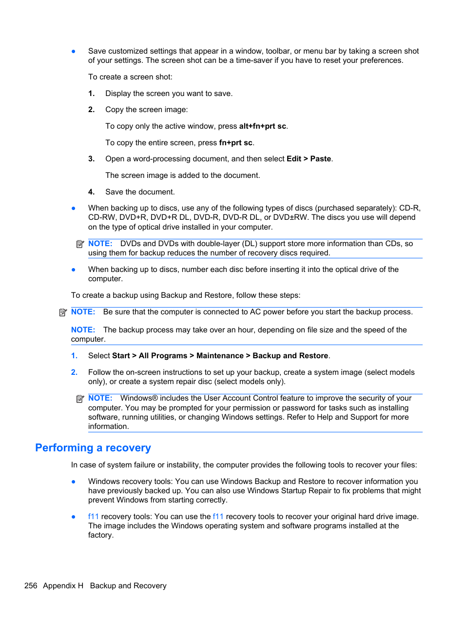 Performing a recovery | HP 8080 ELITE BUSINESS User Manual | Page 268 / 284