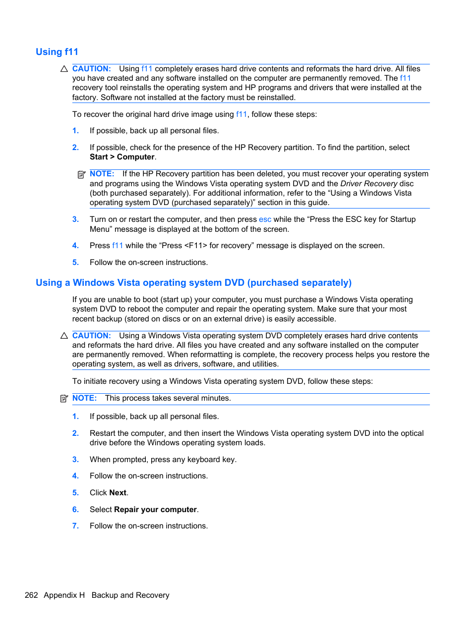 Using f11 | HP 8080 ELITE BUSINESS User Manual | Page 274 / 284