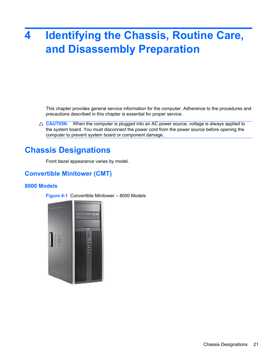 Chassis designations, Convertible minitower (cmt), 8000 models | HP 8080 ELITE BUSINESS User Manual | Page 33 / 284