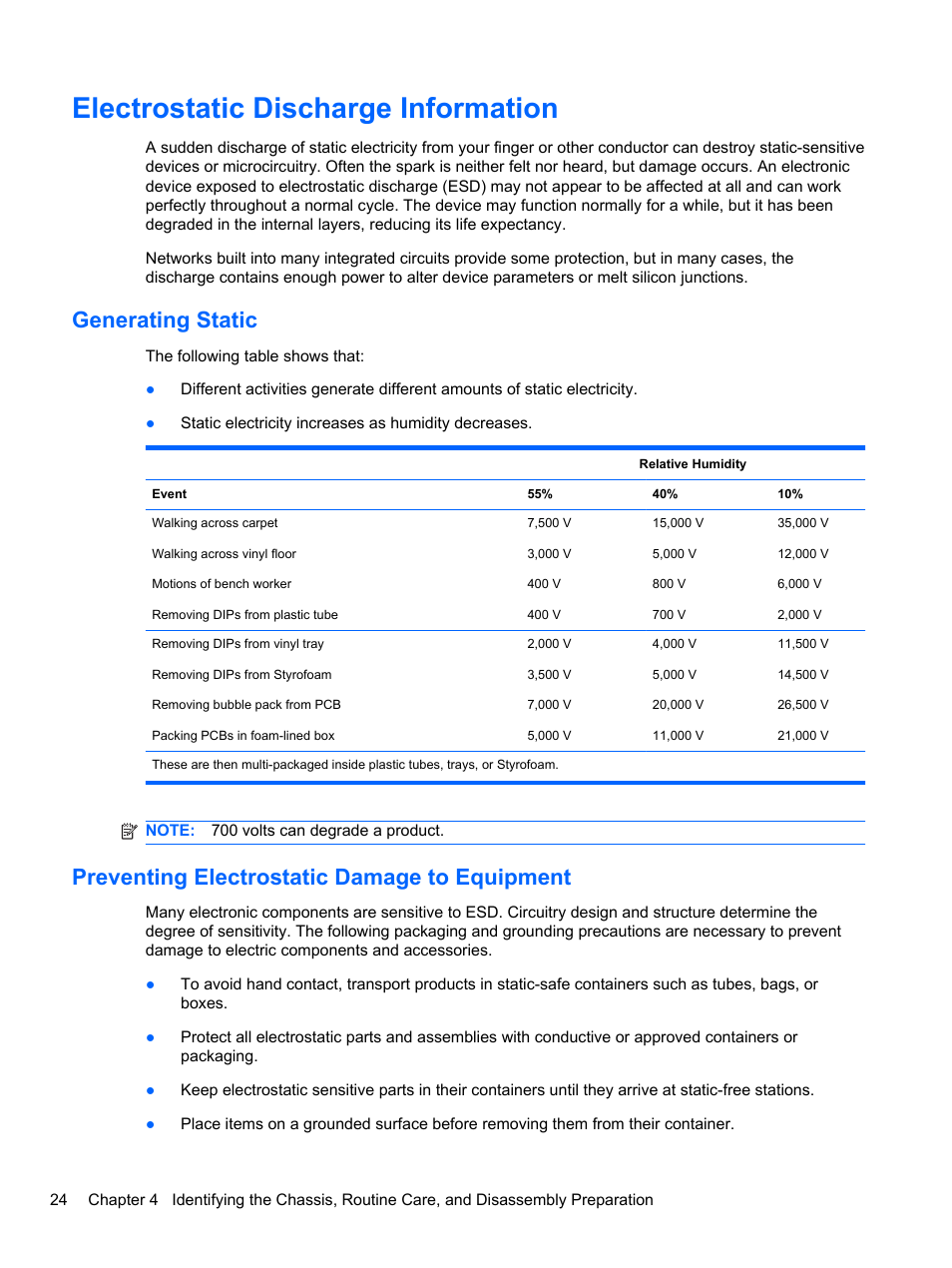 Electrostatic discharge information, Generating static, Preventing electrostatic damage to equipment | HP 8080 ELITE BUSINESS User Manual | Page 36 / 284